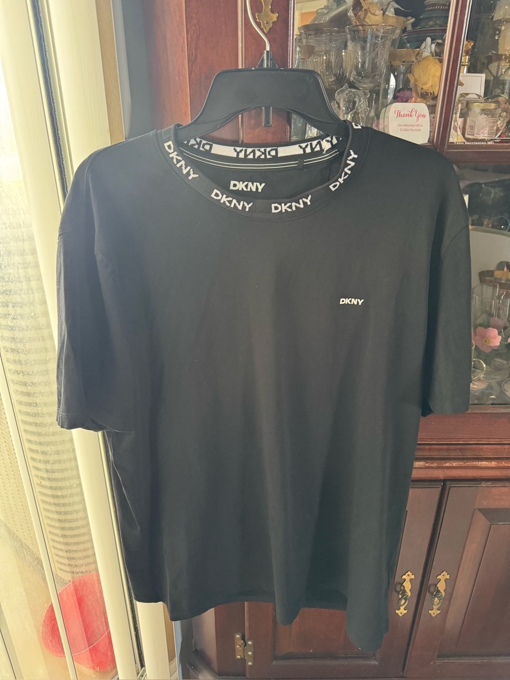 DKNY Black Short-Sleeve Logo Tee with Branded Crew